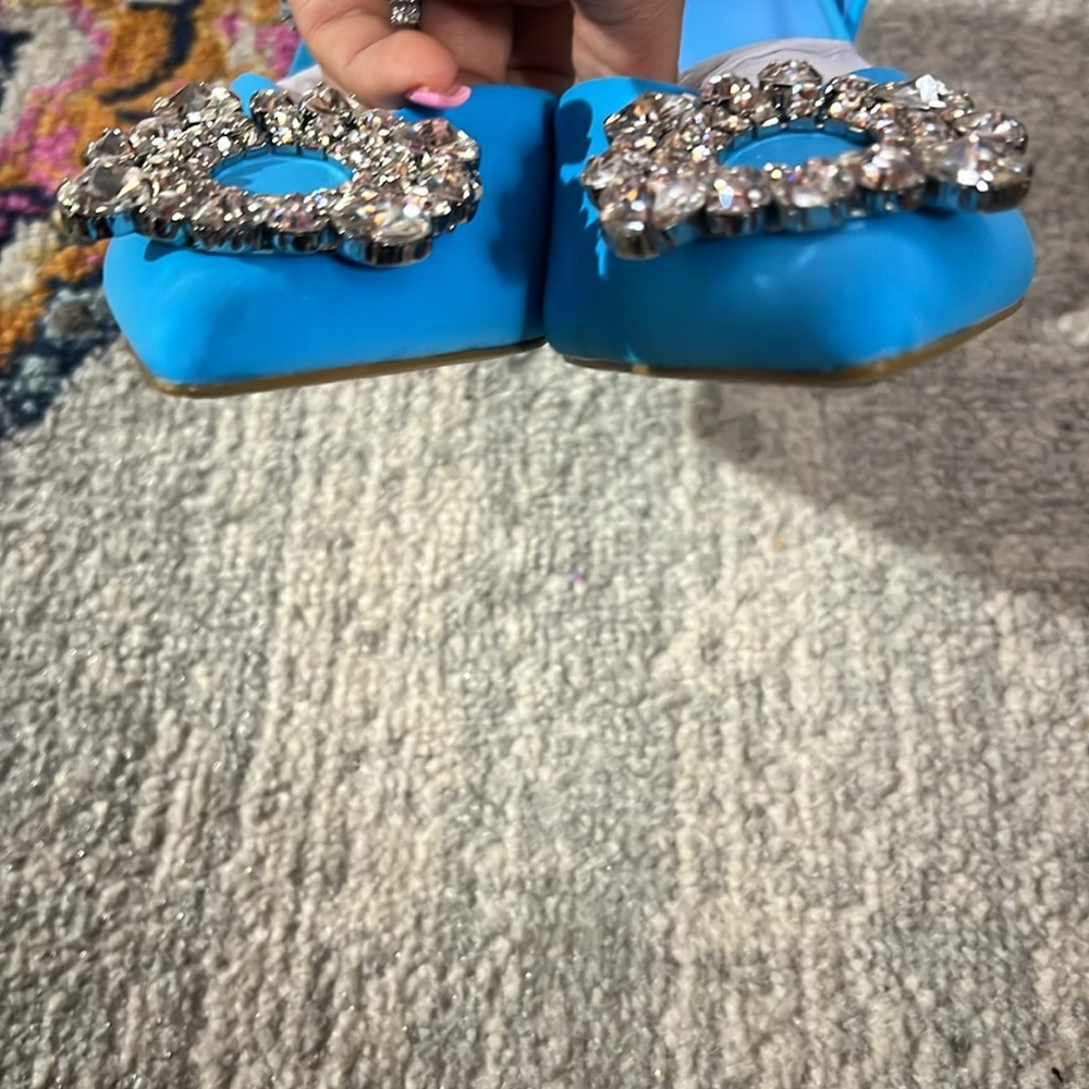 Zara women’s blue rhinestone slingback heels - Picture 10 of 11